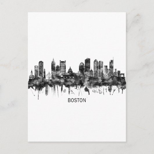 Boston Massachusetts Skyline BW Uitnodiging Briefkaart (Voorkant)