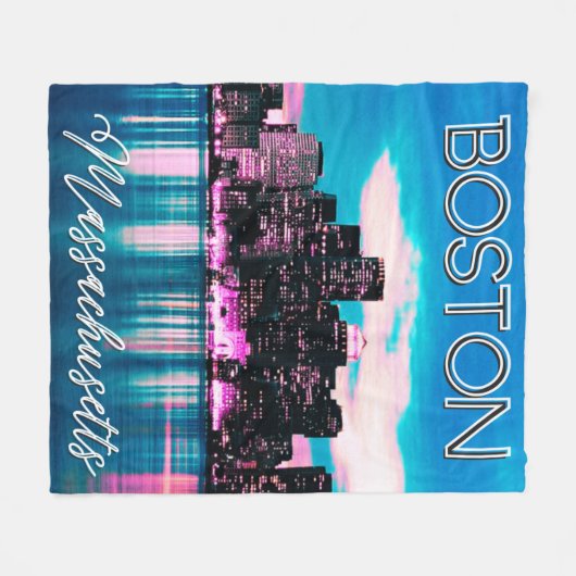 Boston Massachusetts Skyline Fleece Deken (Voorkant (Horizontaal))