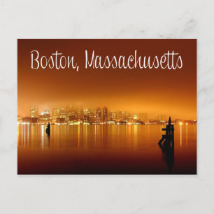 Boston, Massachusetts, Skyline op Night Post Card Briefkaart