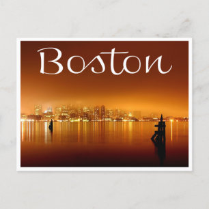 Boston, Massachusetts, Skyline op Night Post Card Briefkaart