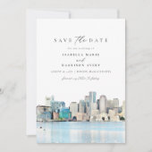 BOSTON MASSACHUSETTS Skyline Save the Date Invitat Kaart (Voorkant)