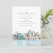 BOSTON MASSACHUSETTS Skyline Save the Date Invitat Kaart (Staand voorkant)