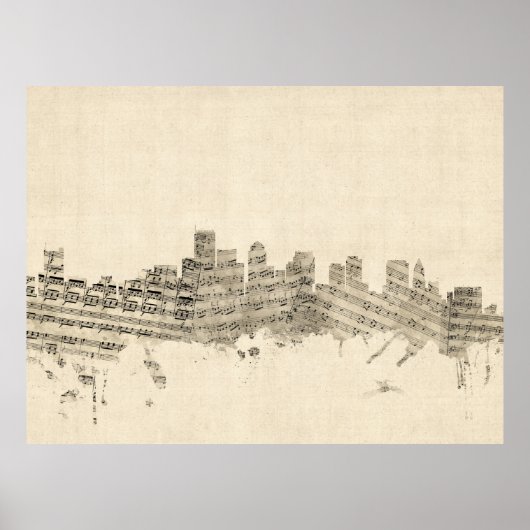 Boston Massachusetts Skyline Sheet Music Cityscape Poster (Voorkant)