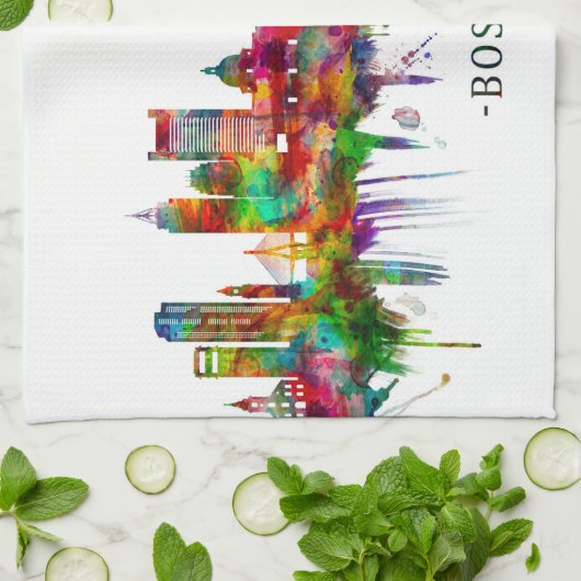 Boston Massachusetts Skyline Theedoek (Gevouwen)