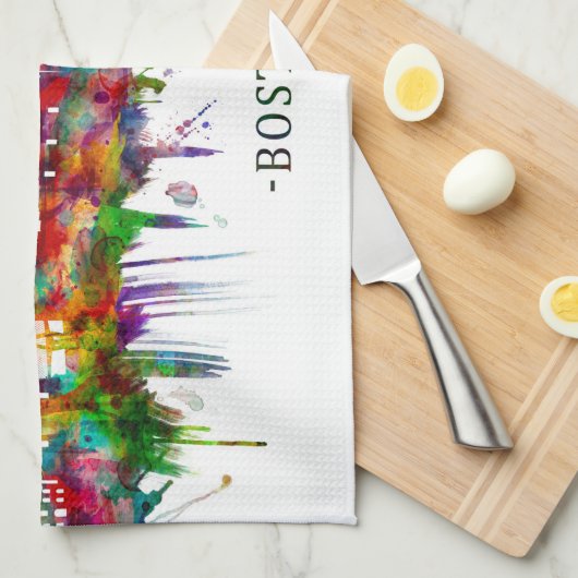 Boston Massachusetts Skyline Theedoek (Quarter Fold)