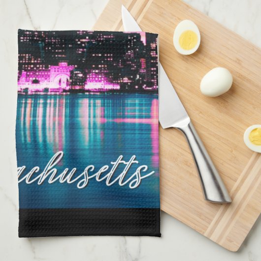 Boston Massachusetts Skyline Theedoek (Quarter Fold)