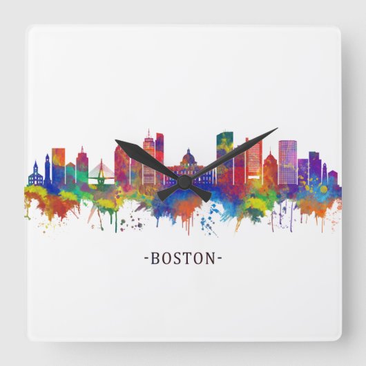 Boston Massachusetts Skyline Vierkante Klok (Voorkant)