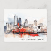Boston Massachusetts Stad Landschap Aquarel Bruilo Briefkaart (Voorkant)