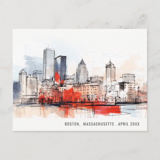 Boston Massachusetts Stad Landschap Aquarel Trouwe Briefkaart (Voorkant)