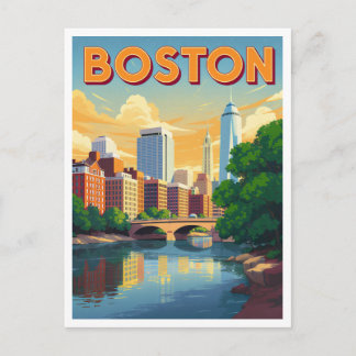 Boston Massachusetts Stadsgezicht Vintage Kunst Briefkaart