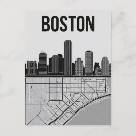 Boston Massachusetts Stadssilhouet Met Kaart