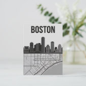 Boston Massachusetts Stadssilhouet Met Kaart (Staand voorkant)