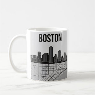 Boston Massachusetts Stadssilhouet Met Kaart Koffiemok