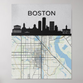 Boston Massachusetts Stadssilhouet Met Kaart Poster