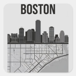 Boston Massachusetts Stadssilhouet Met Kaart Vierkante Sticker