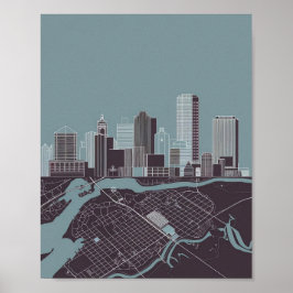 Boston Massachusetts Stadssilhouet Met Posterkaart Poster