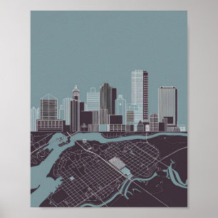 Boston Massachusetts Stadssilhouet Met Posterkaart Poster