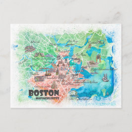 Boston Massachusetts USA Illustrated Map & Road Briefkaart