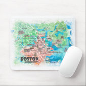 Boston Massachusetts USA Illustrated Map & Road Muismat (Met muis)