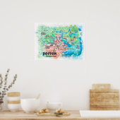 Boston Massachusetts USA Map Poster met wegen (Keuken)