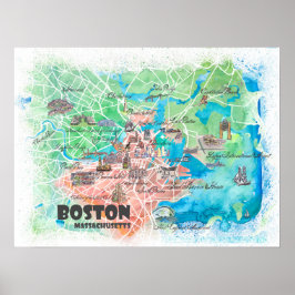 Boston Massachusetts USA Map Poster met wegen