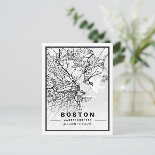 Boston Massachusetts USA Travel City Map Briefkaart (Staand voorkant)