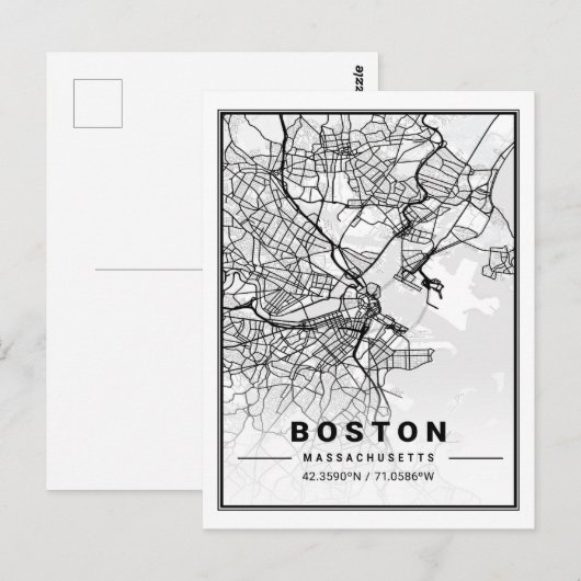Boston Massachusetts USA Travel City Map Briefkaart (Voorkant / Achterkant)