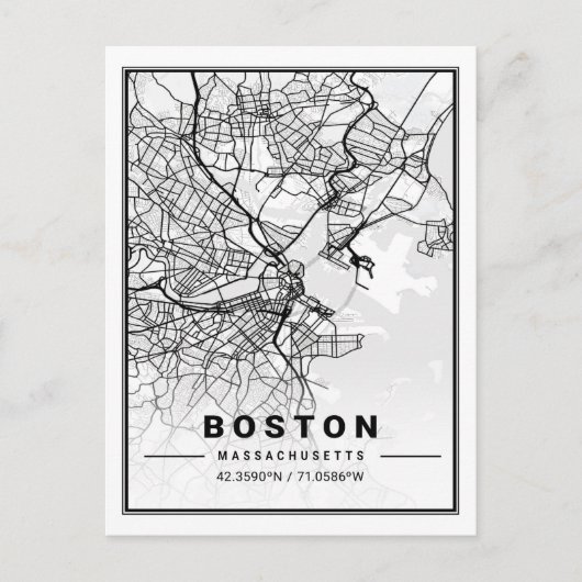 Boston Massachusetts USA Travel City Map Briefkaart (Voorkant)