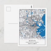 Boston Massachusetts USA Travel City Map Briefkaart (Voorkant / Achterkant)