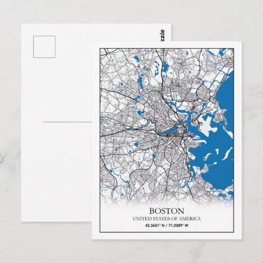 Boston Massachusetts USA Travel City Map Briefkaart (Voorkant / Achterkant)