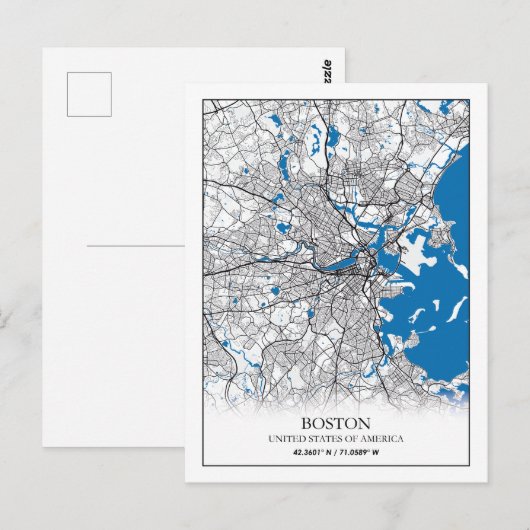 Boston Massachusetts USA Travel City Map Briefkaart (Voorkant / Achterkant)