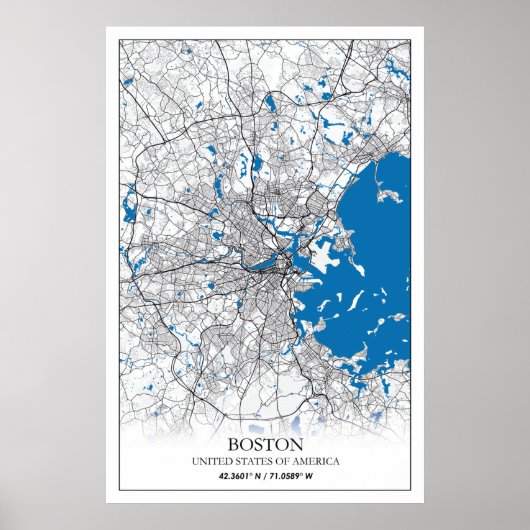 Boston Massachusetts USA Travel City Map Poster (Voorkant)