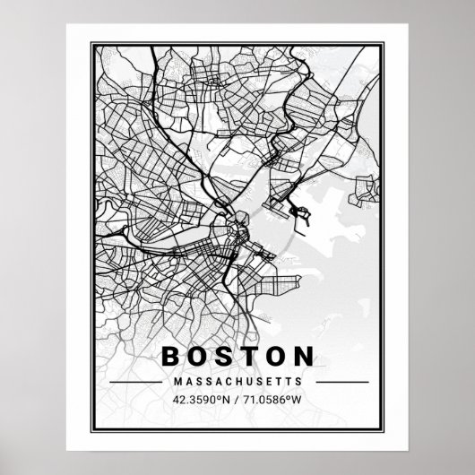 Boston Massachusetts USA Travel City Map Poster (Voorkant)