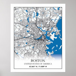 Boston Massachusetts USA Travel City Map Poster