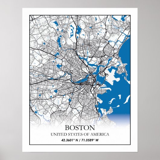 Boston Massachusetts USA Travel City Map Poster (Voorkant)