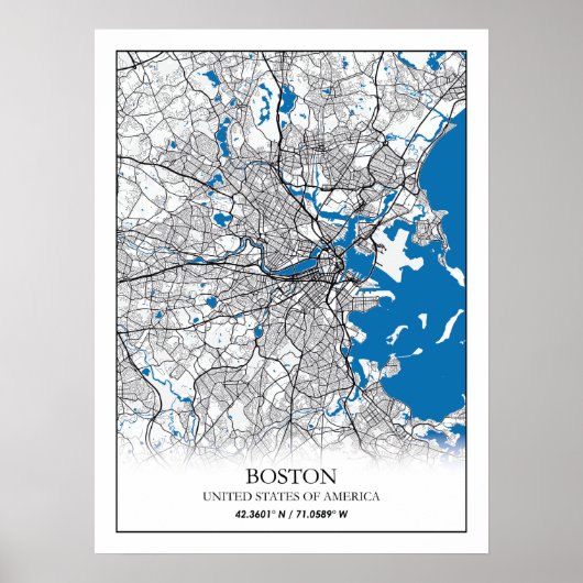 Boston Massachusetts USA Travel City Map Poster (Voorkant)