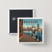  Boston Massachusetts Vierkante Button 5,1 Cm (Voorkant /achterkant)
