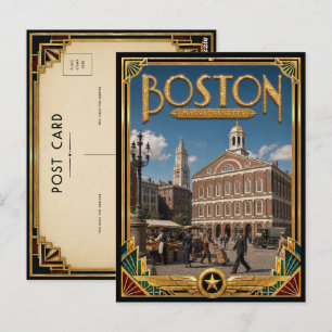 Boston Massachusetts Vintage Art Deco Gouden Tijdp Briefkaart