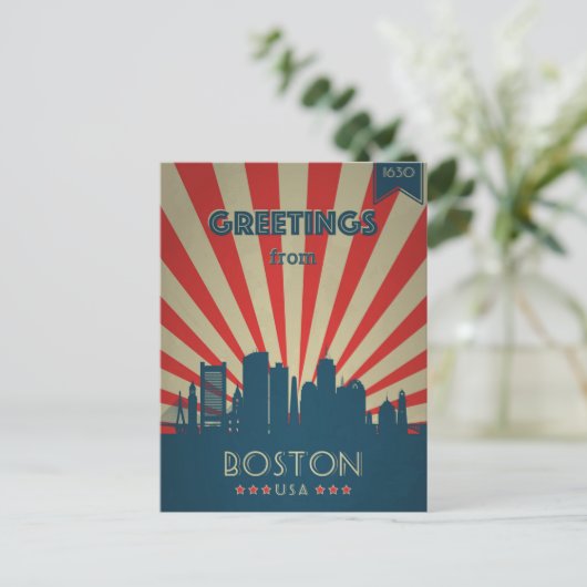 Boston Massachusetts Vintage Reizen adverteren Briefkaart (Staand voorkant)