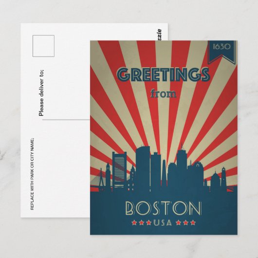 Boston Massachusetts Vintage Reizen adverteren Briefkaart (Voorkant / Achterkant)
