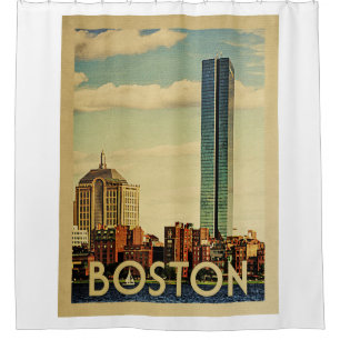 Boston Massachusetts Vintage Travel Douchegordijn
