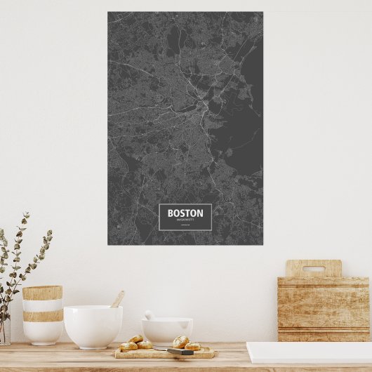Boston, Massachusetts (zwart wit) Poster (Keuken)