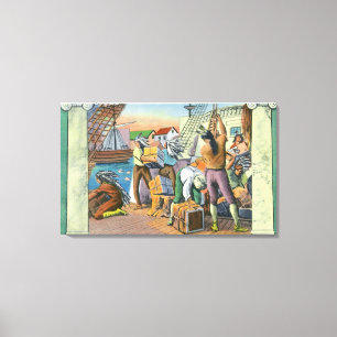 Boston, MassachusettsBoston Tea Party Scene Canvas Afdruk