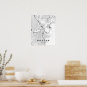 Boston Minimalistische Kaart (Zwart & Wit) Poster (Keuken)