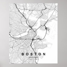 Boston Minimalistische Kaart (Zwart & Wit) Poster