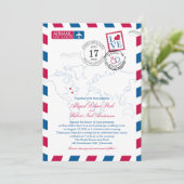 Boston naar Bermuda Wedding Airmail Kaart (Staand voorkant)