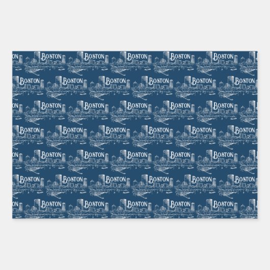  Boston Navy Gift Wrap Set Inpakpapier Vel (Voorkant 2)