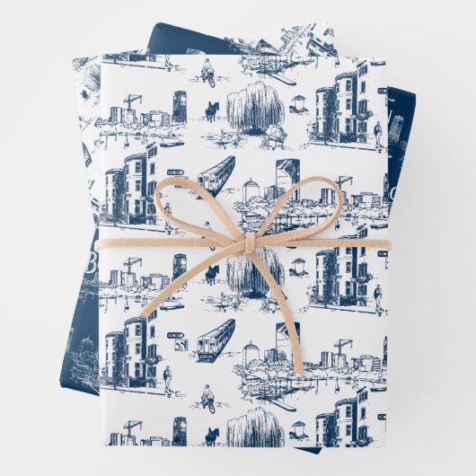  Boston Navy Gift Wrap Set Inpakpapier Vel (In situ)