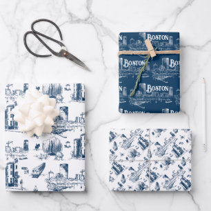 Boston Navy Gift Wrap Set Inpakpapier Vel