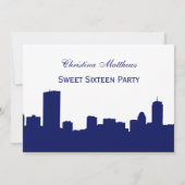 Boston Navy Skyline Silhouette Sweet 16 Party Kaart (Achterkant)